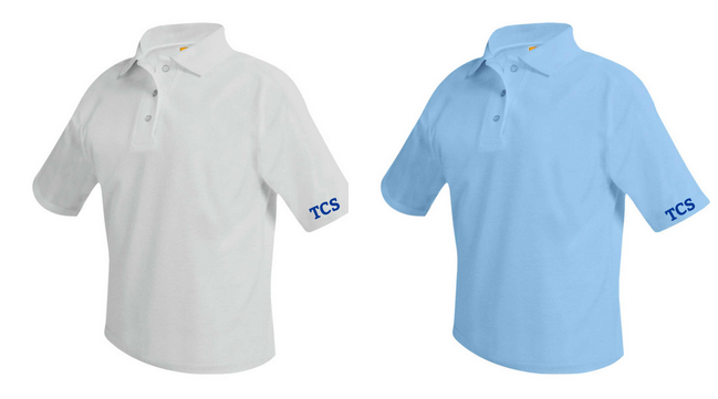 TCS Short Sleeve Polo - White & Light Blue